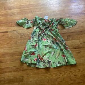 NWT Area Stars Green Tropical Print Off Shoulder Dress
